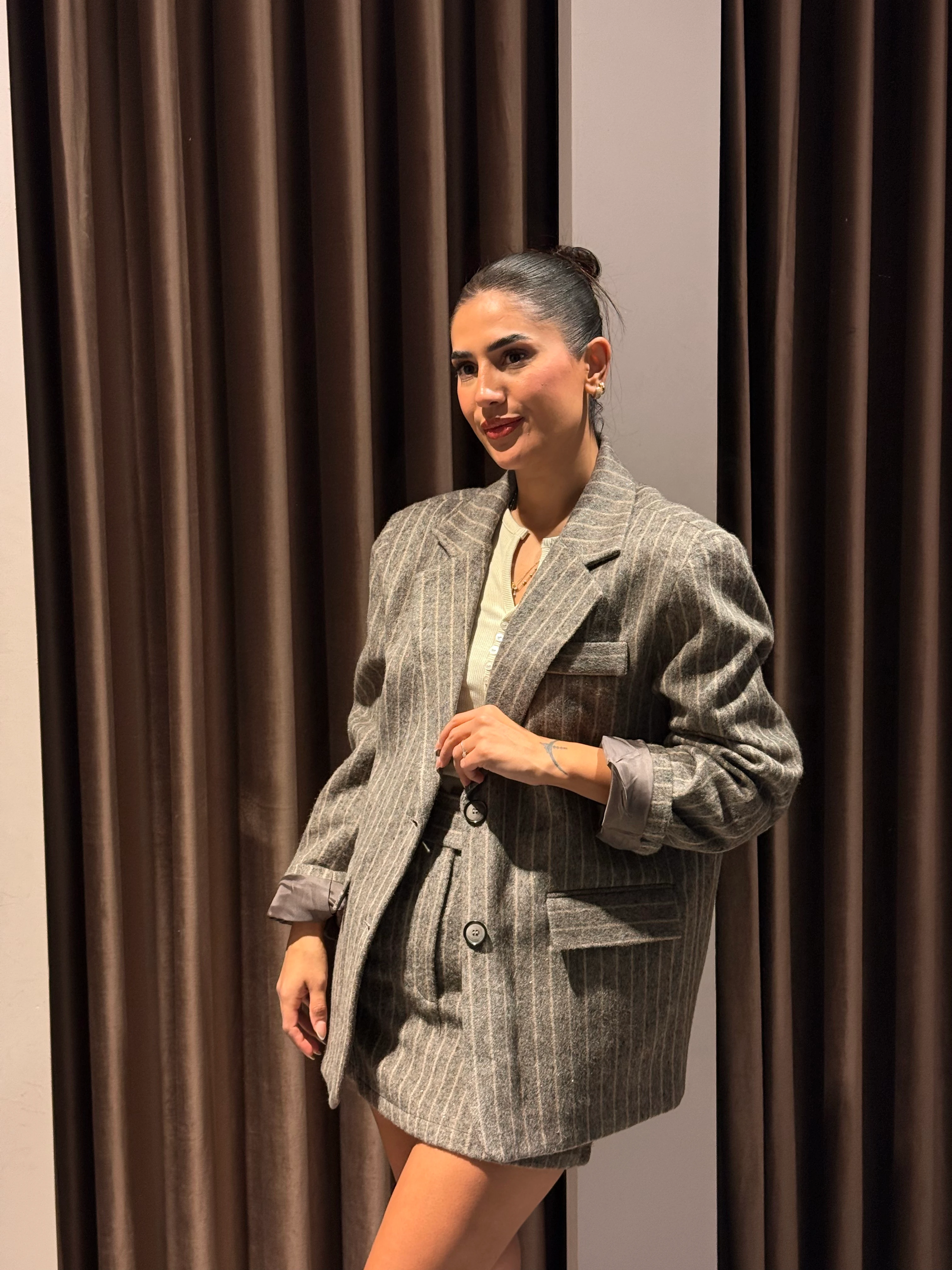 Vizon Çizgili Ceketli Takım