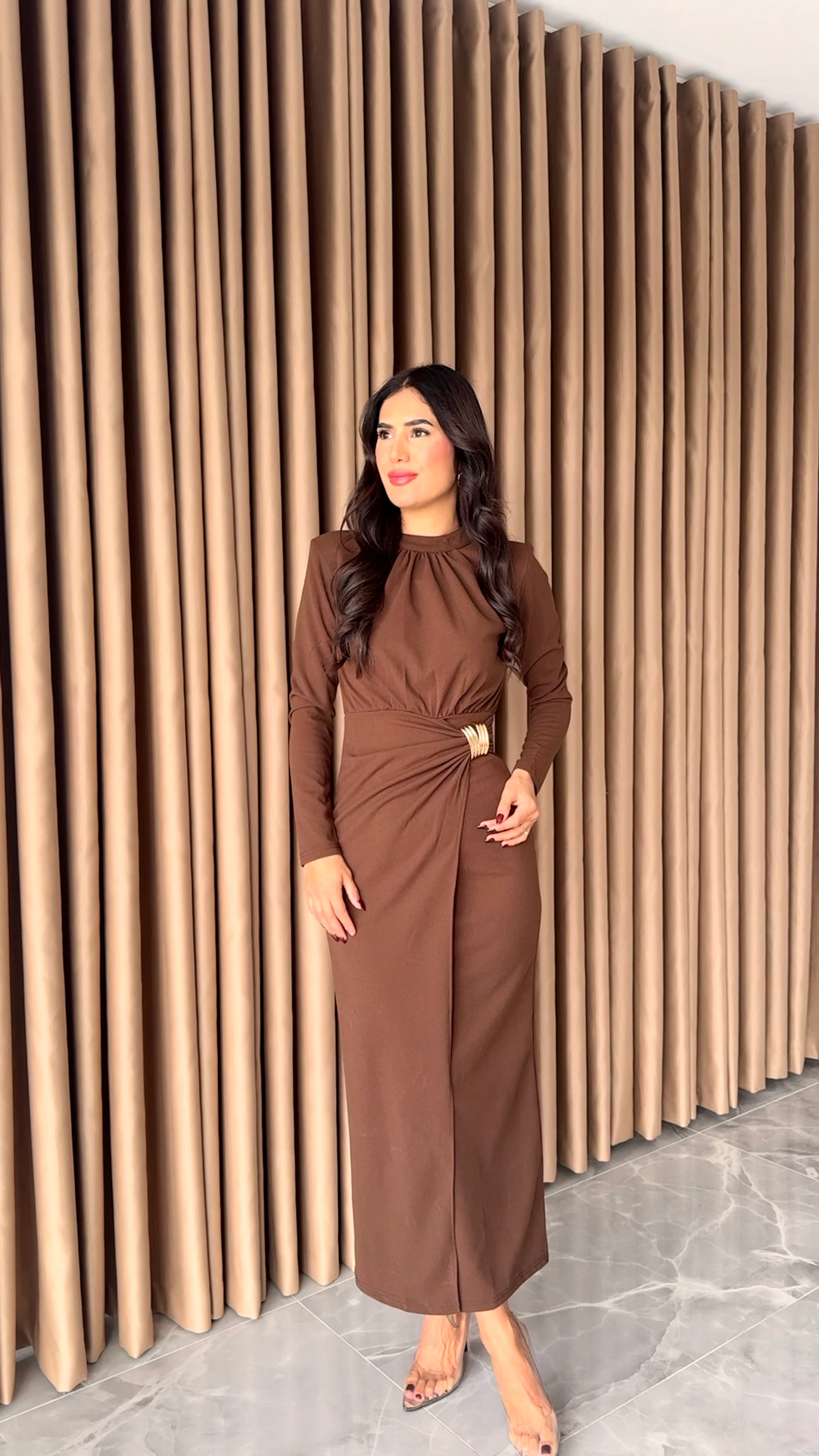 Örme Krep Yandan Tokalı Elbise