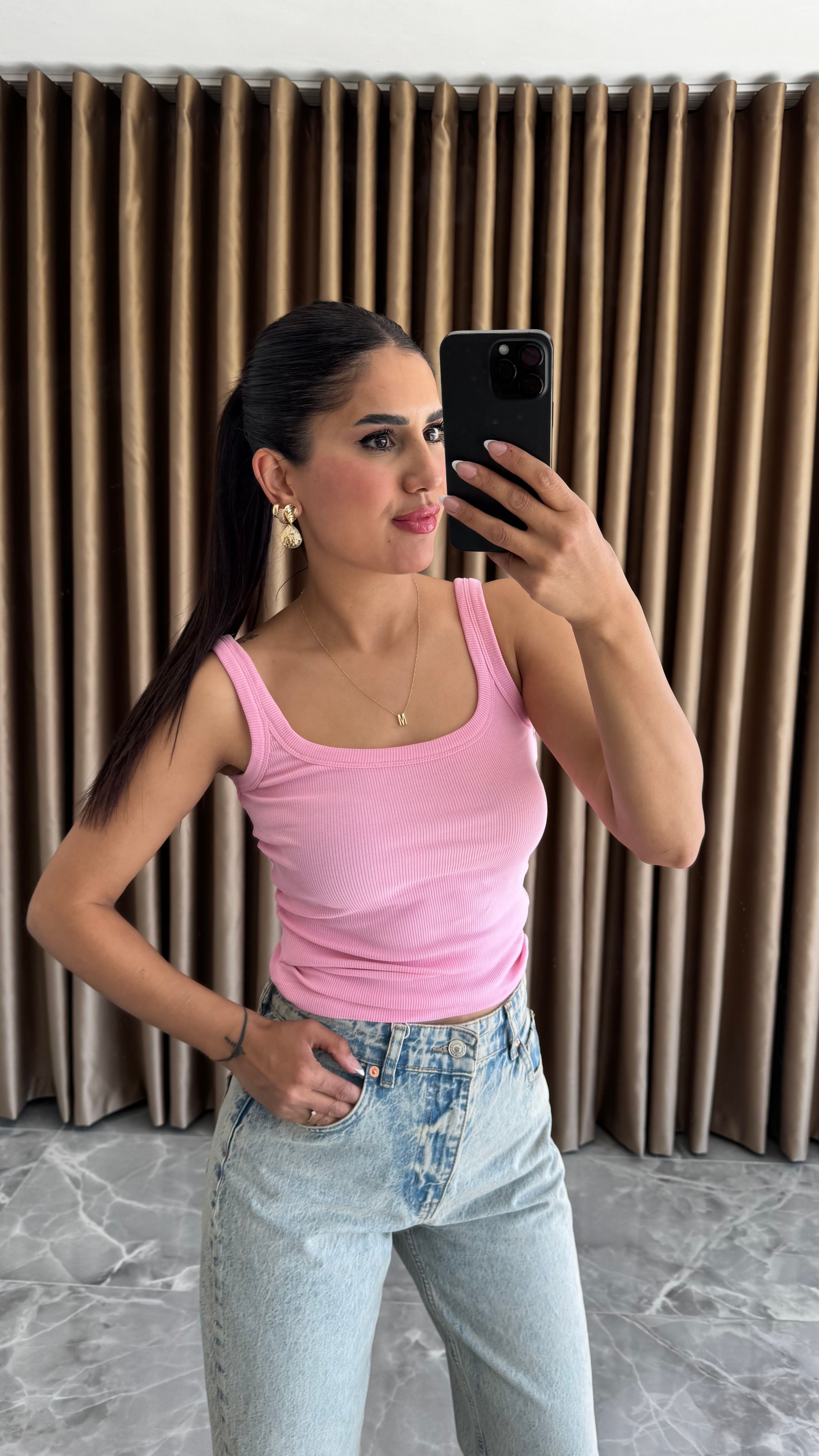 PEMBE ASKILI FİTİLLİ ATLET