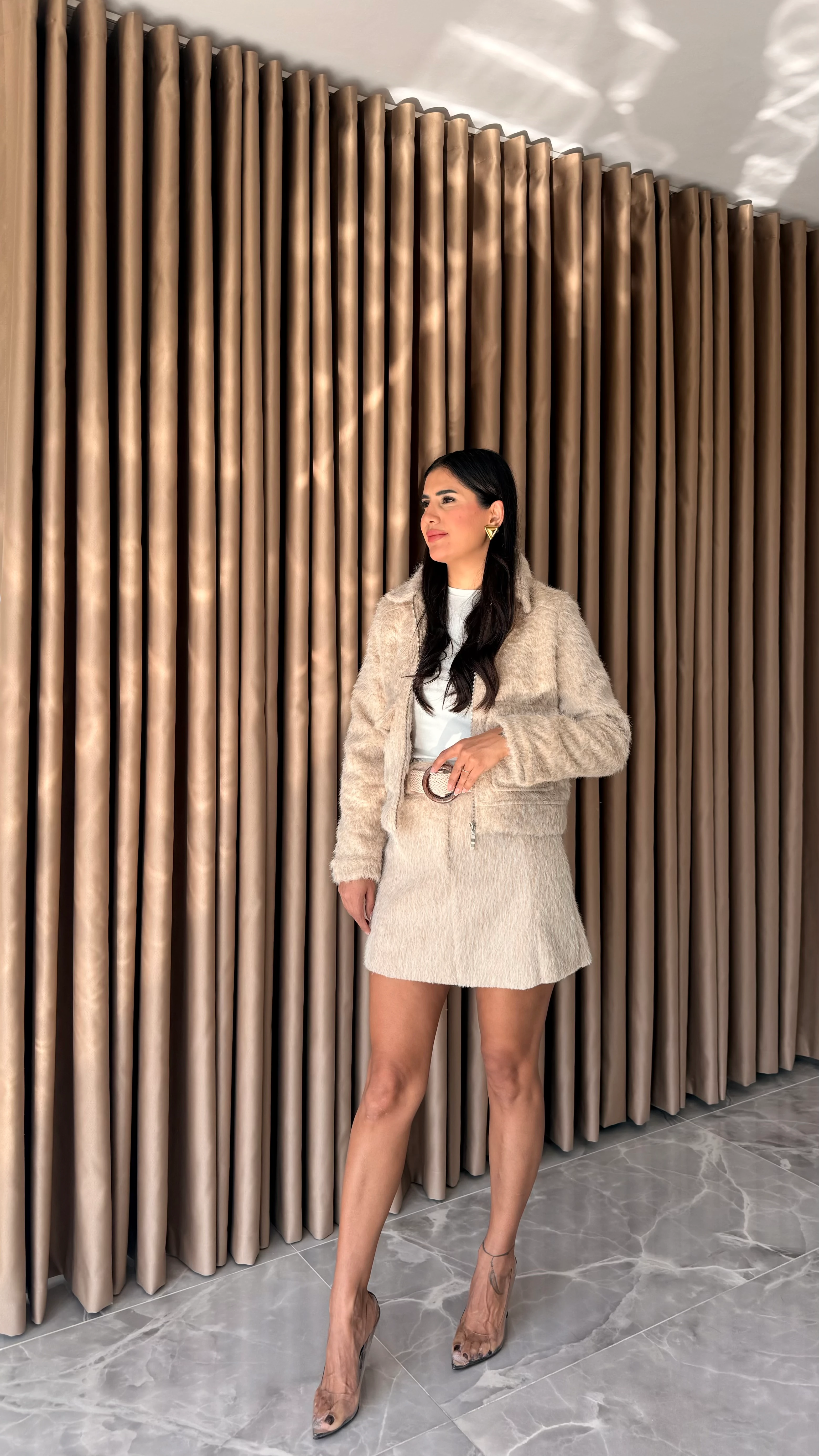 Tüylü Etek Ceket Takım