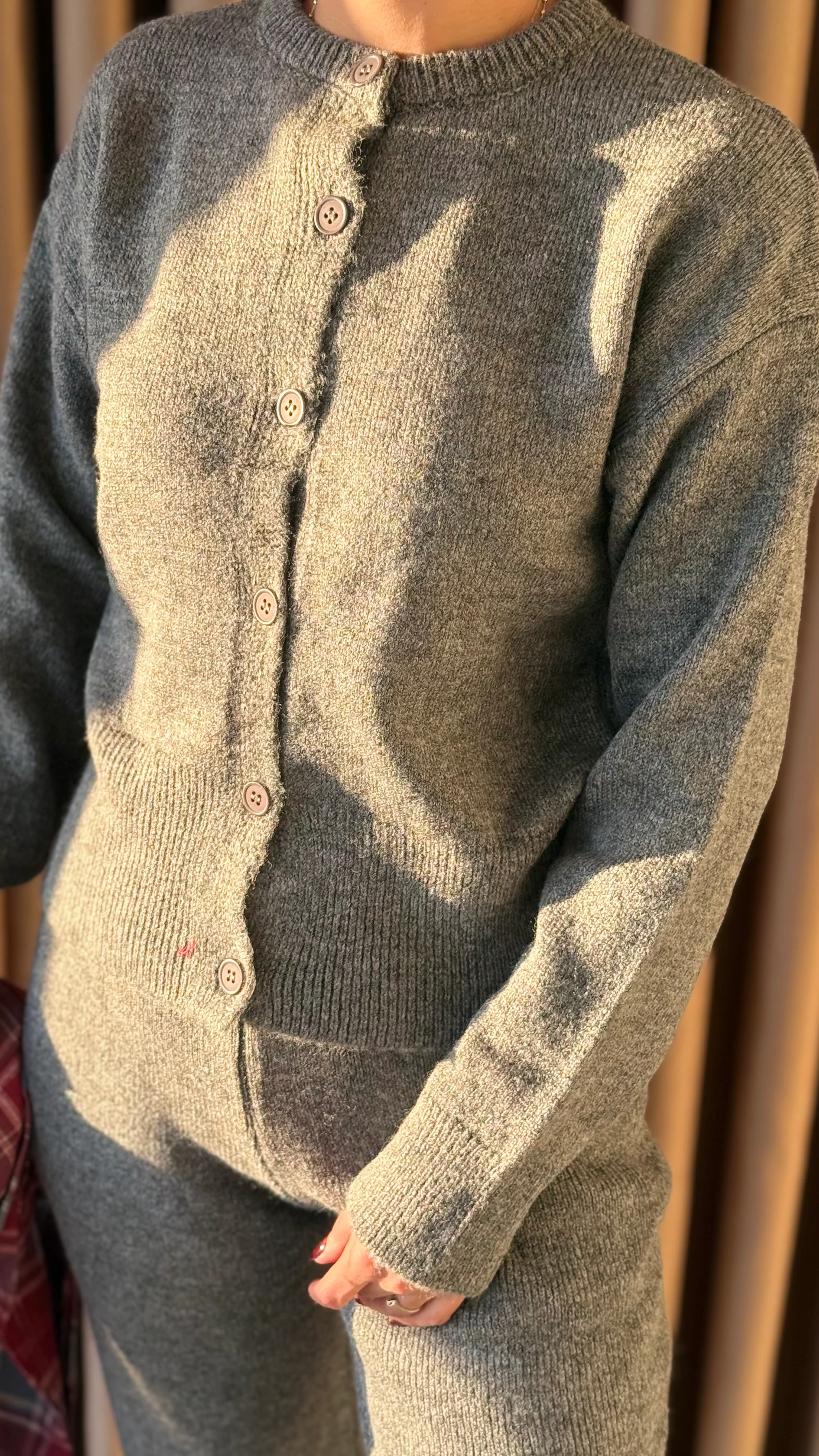 Antrasit Düğmeli Triko Takım