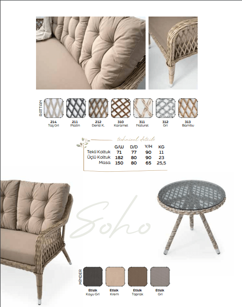 Soho 3'lü Rattan Oturma Grubu