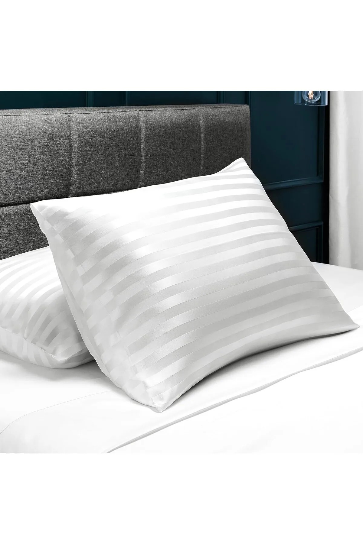 2 Adet 900gr Microfiber Boncuk Silikon Konforlu Otel Yastık 2'li Saten Yastık Kılıf Hediyeli