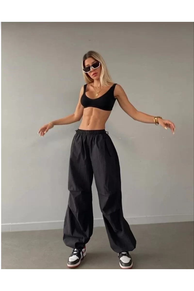Kadın Cepli Paraşut Pantalon - Siyah