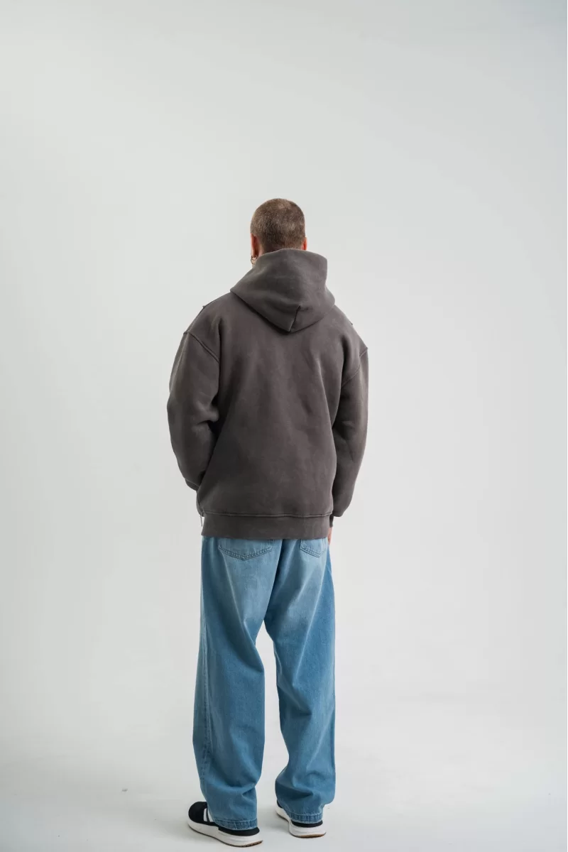 Unisex Uzun Kol Kapşonlu Yıkamalı Nakışlı SweatShirt 