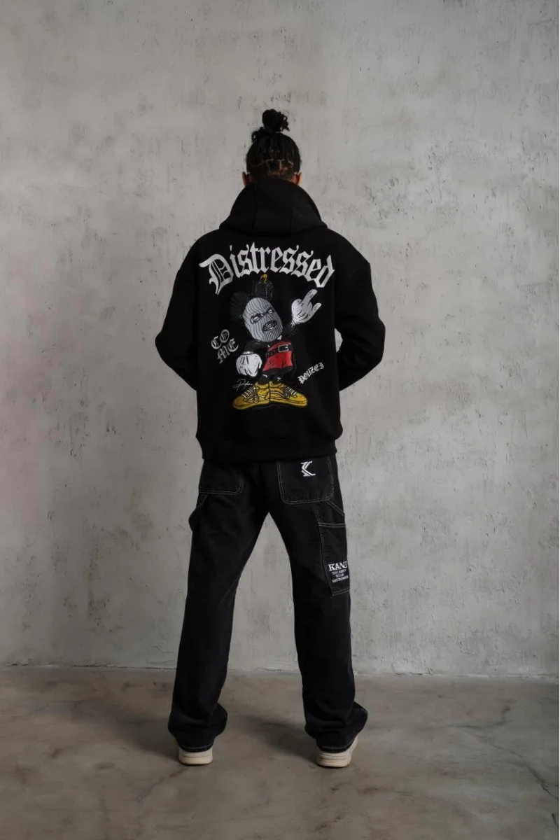 Erkek Üç İplik Baskılı Kapüşonlu Sweat 