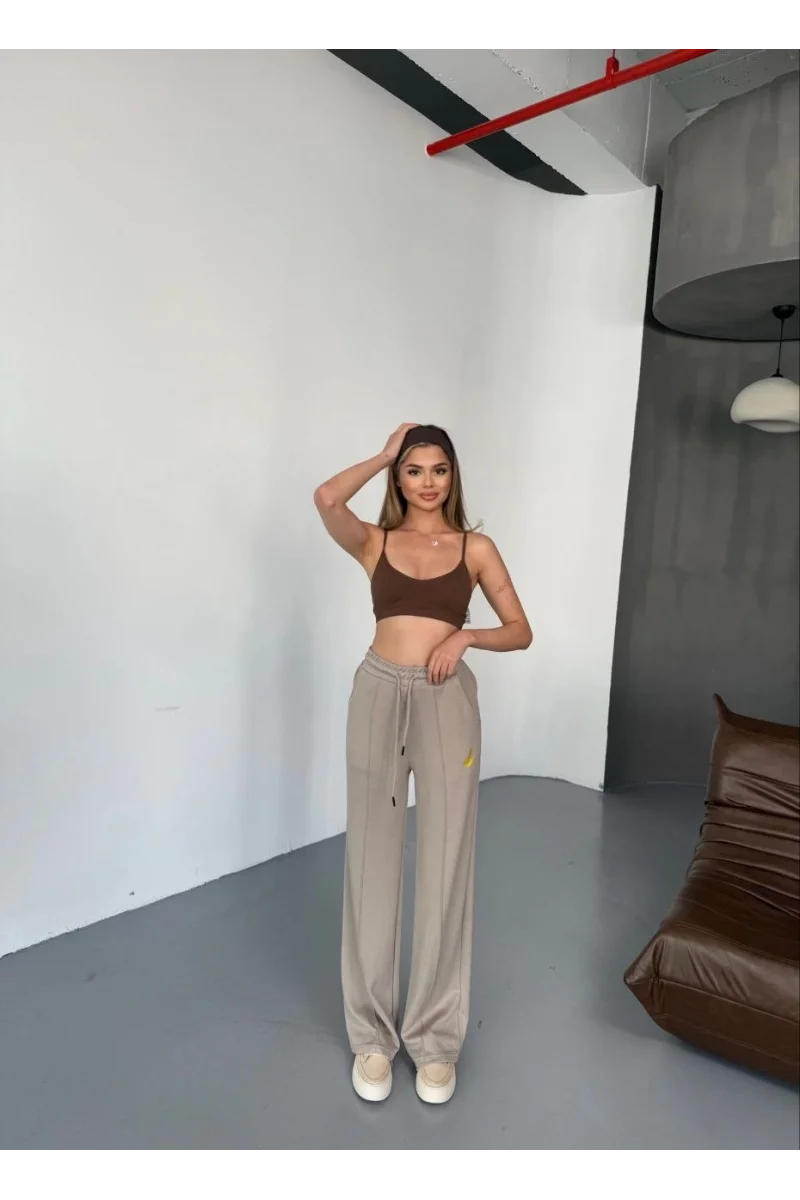 Osy Modal Yumuşak Dokulu Kumaş Nakış işlemeli Rahat Bol Paça Eşofman Pantalon