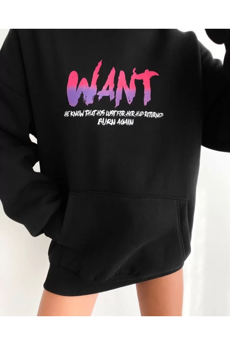 Baskılı Üç İplik Kapüşonlu Oversize Sweatshirt 