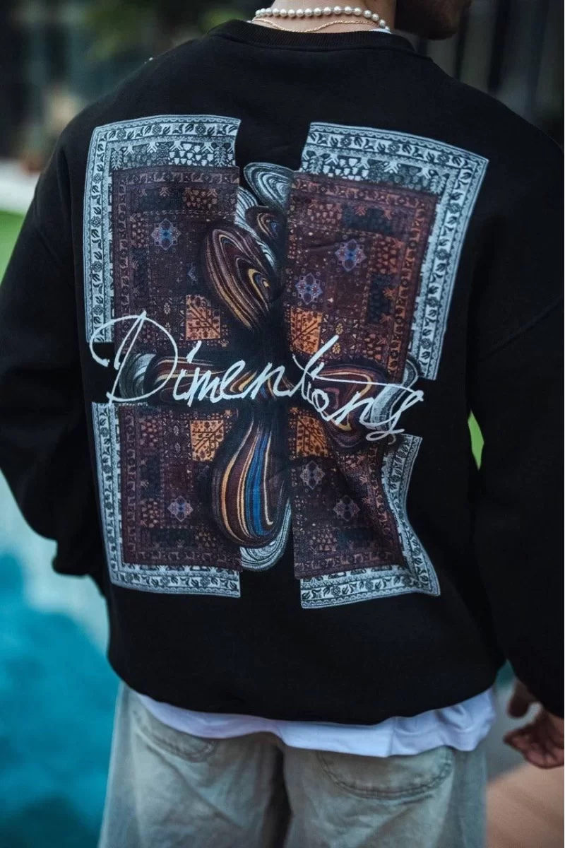 Uzun Kol Bisiklet Yaka Ön ve Arka Baskılı SweatShirt 