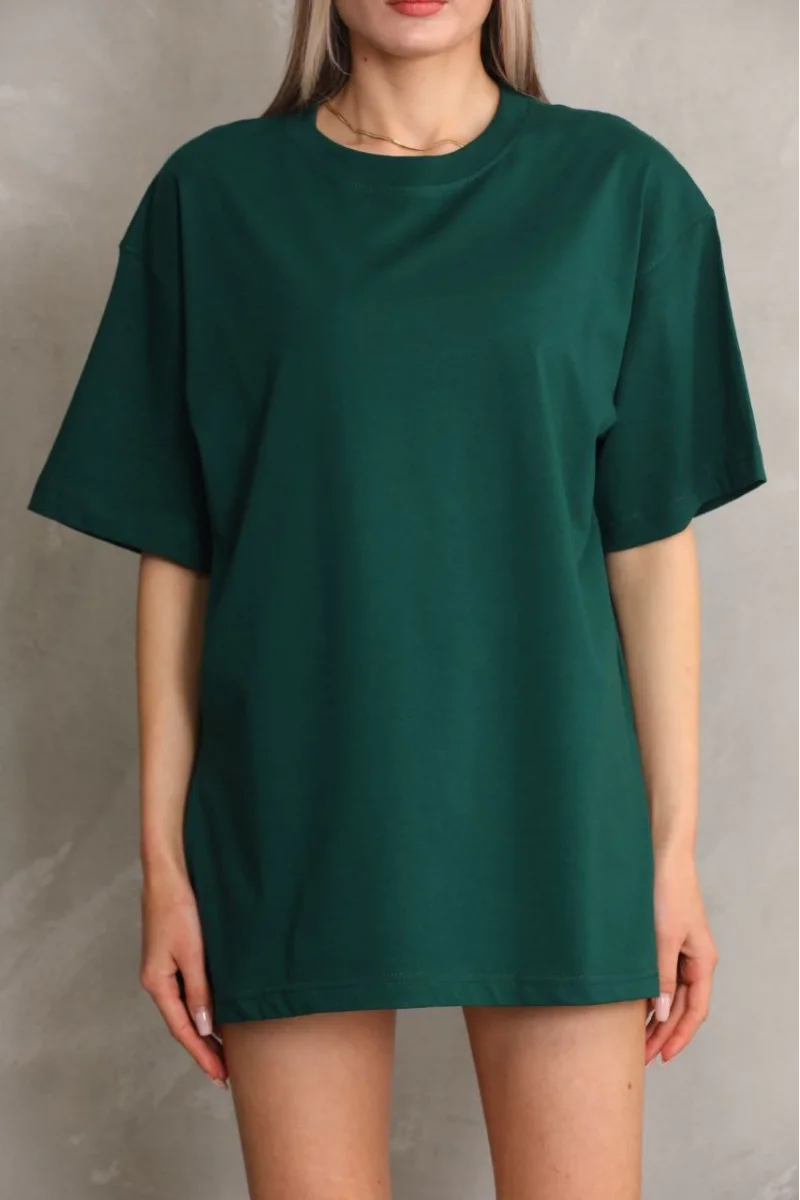 Unisex Bisiklet Yaka 20/1 Düz Oversize T-Shirt