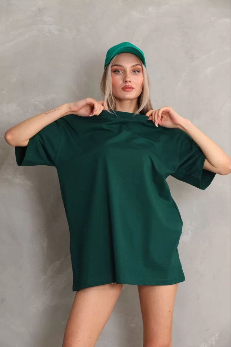 Unisex Bisiklet Yaka 20/1 Düz Oversize T-Shirt