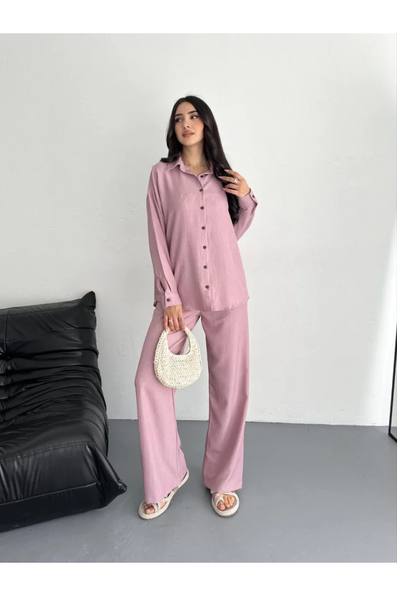 Gömlek Pantolon ikili Takım - Toz Pembe