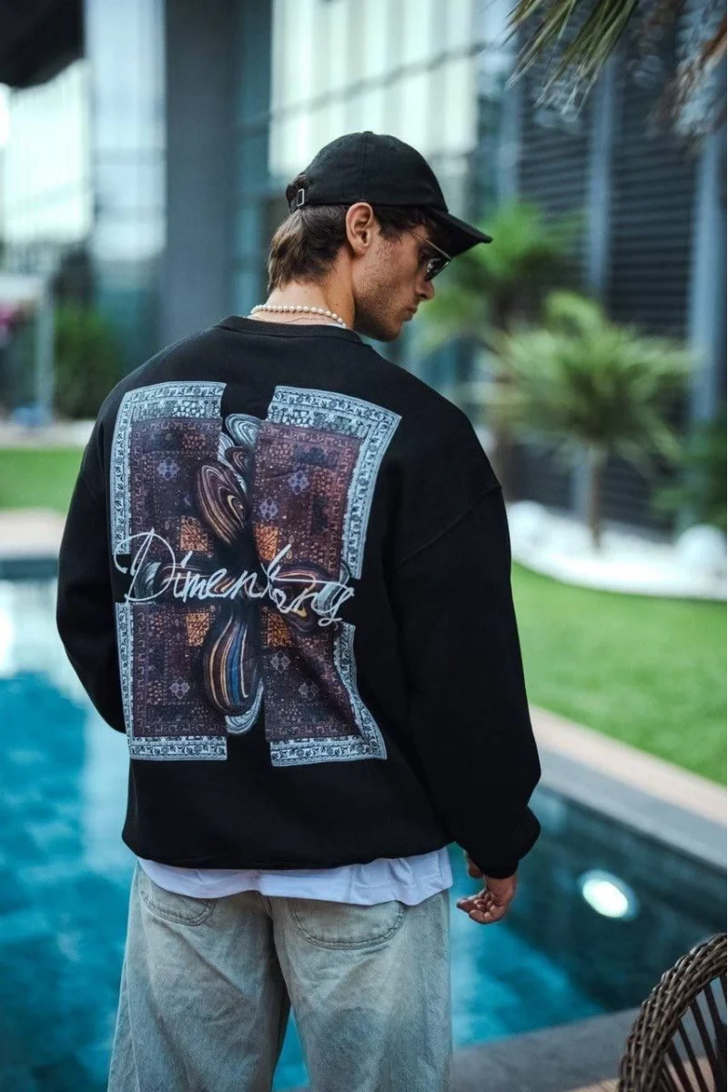 Uzun Kol Bisiklet Yaka Ön ve Arka Baskılı SweatShirt 