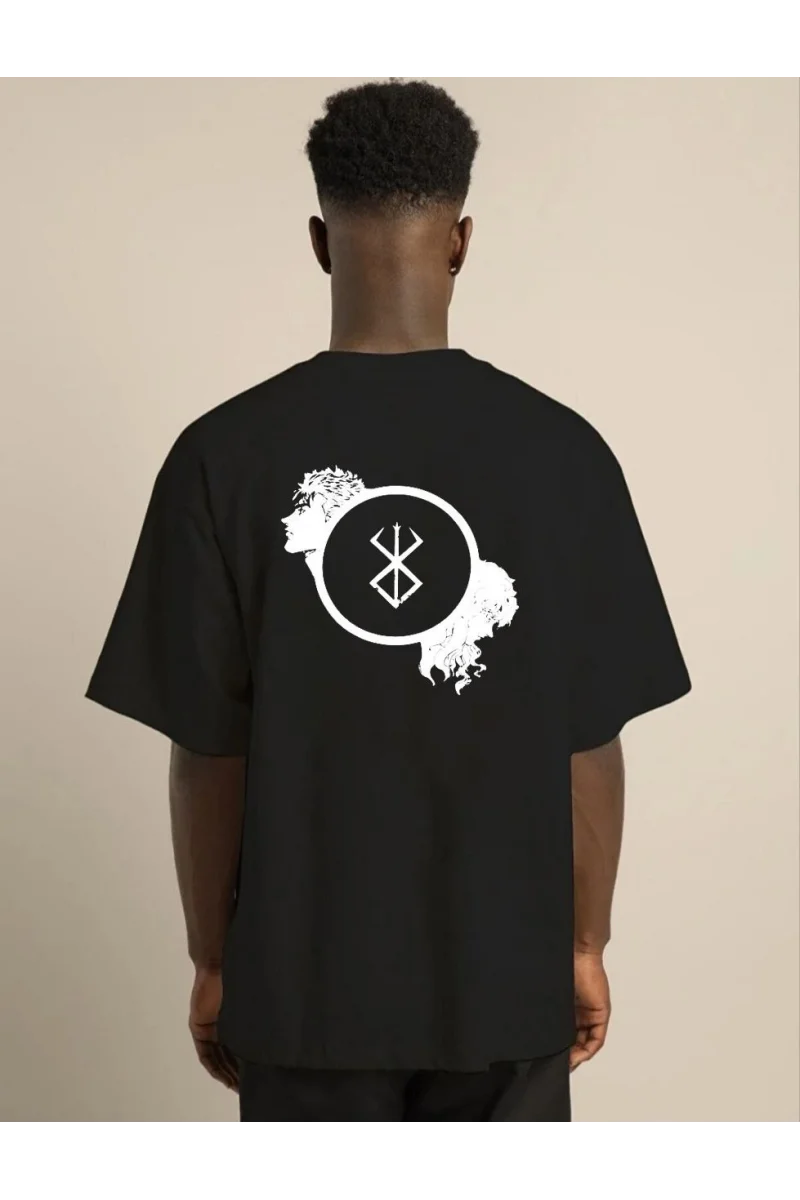 Unisex Bisiklet Yaka Baskılı Oversize T-Shirt 