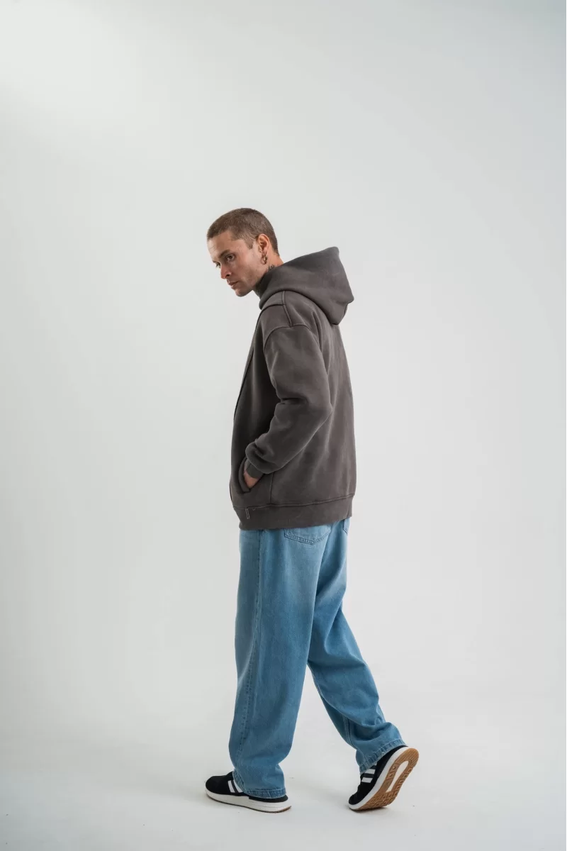 Unisex Uzun Kol Kapşonlu Yıkamalı Nakışlı SweatShirt 