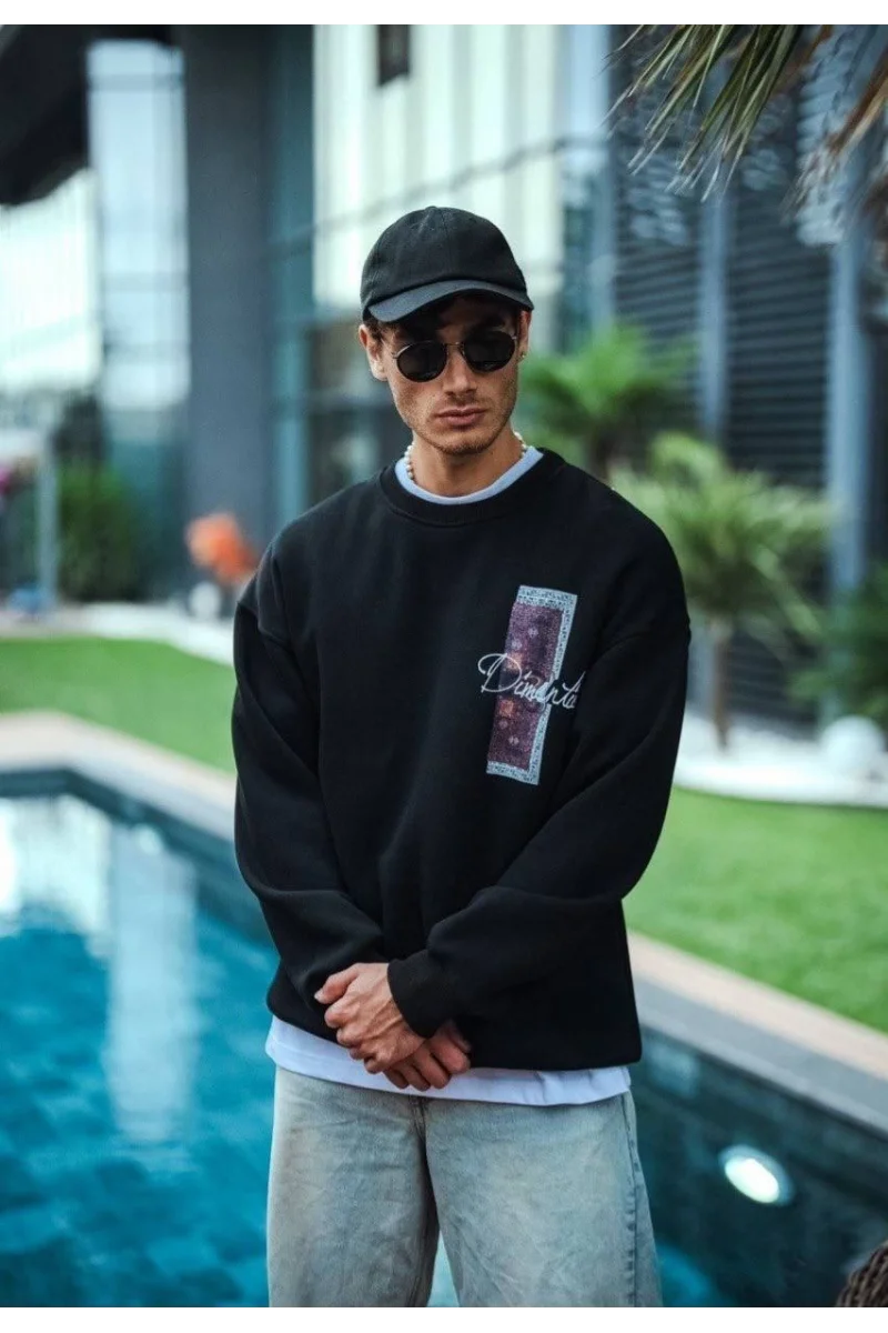 Uzun Kol Bisiklet Yaka Ön ve Arka Baskılı SweatShirt 