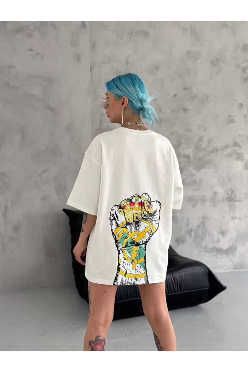 Unisex Bisiklet Yaka Baskılı Oversize T-Shirt 