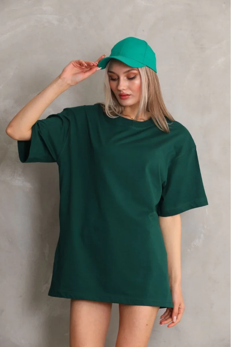 Unisex Bisiklet Yaka 20/1 Düz Oversize T-Shirt