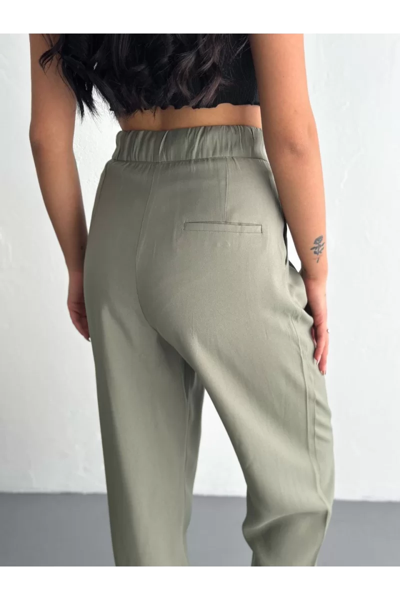 Kadın Yüksel Bel Beli Bağcıklı Rahat Boru Paça Pantalon