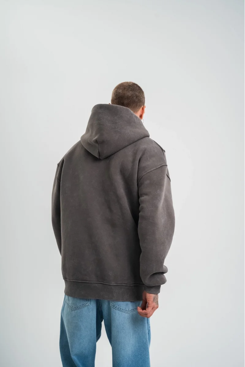 Unisex Uzun Kol Kapşonlu Yıkamalı Nakışlı SweatShirt 