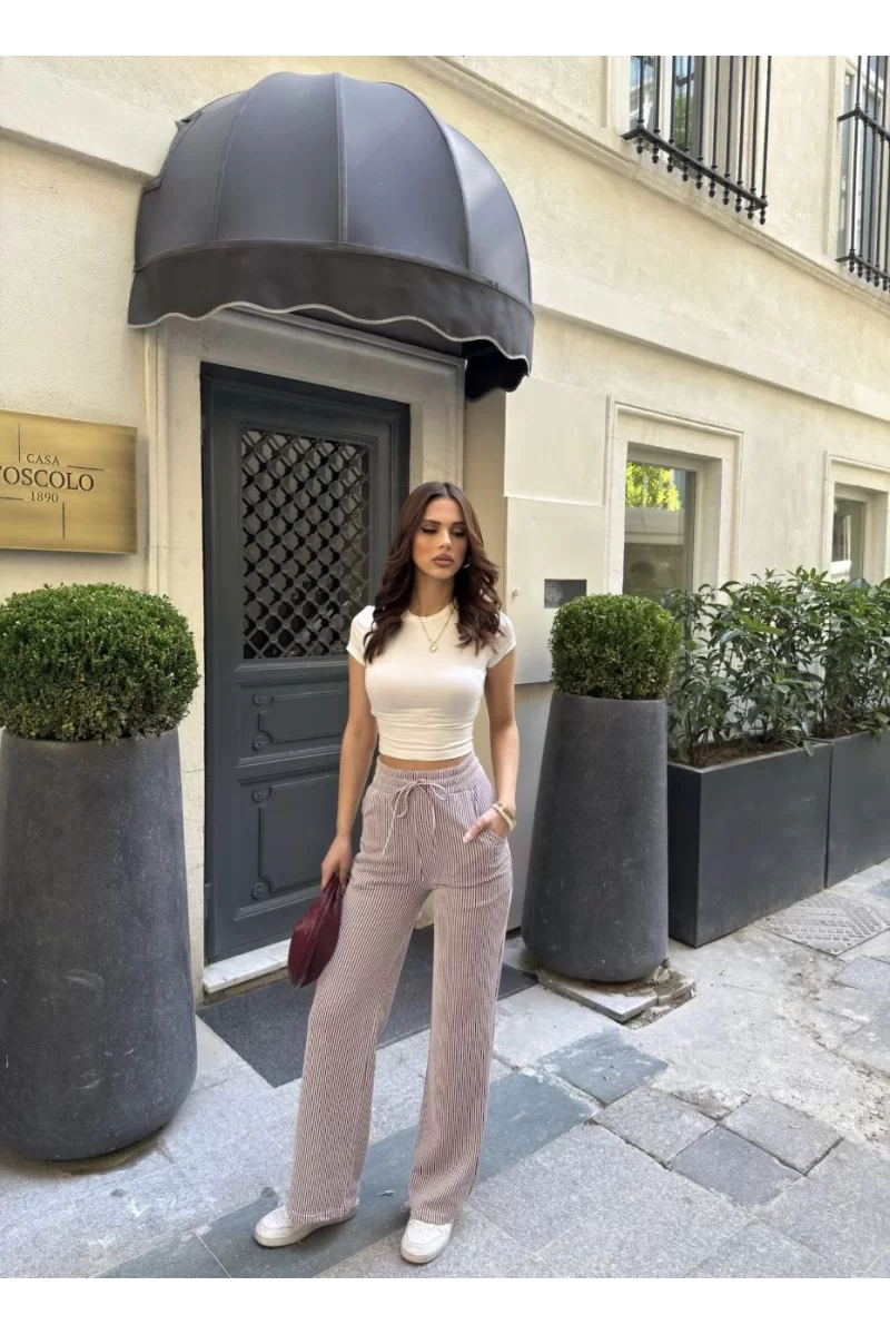 Su Yolu Çizgili kolay Kombinle Ne Bilir Cepli Pantolon
