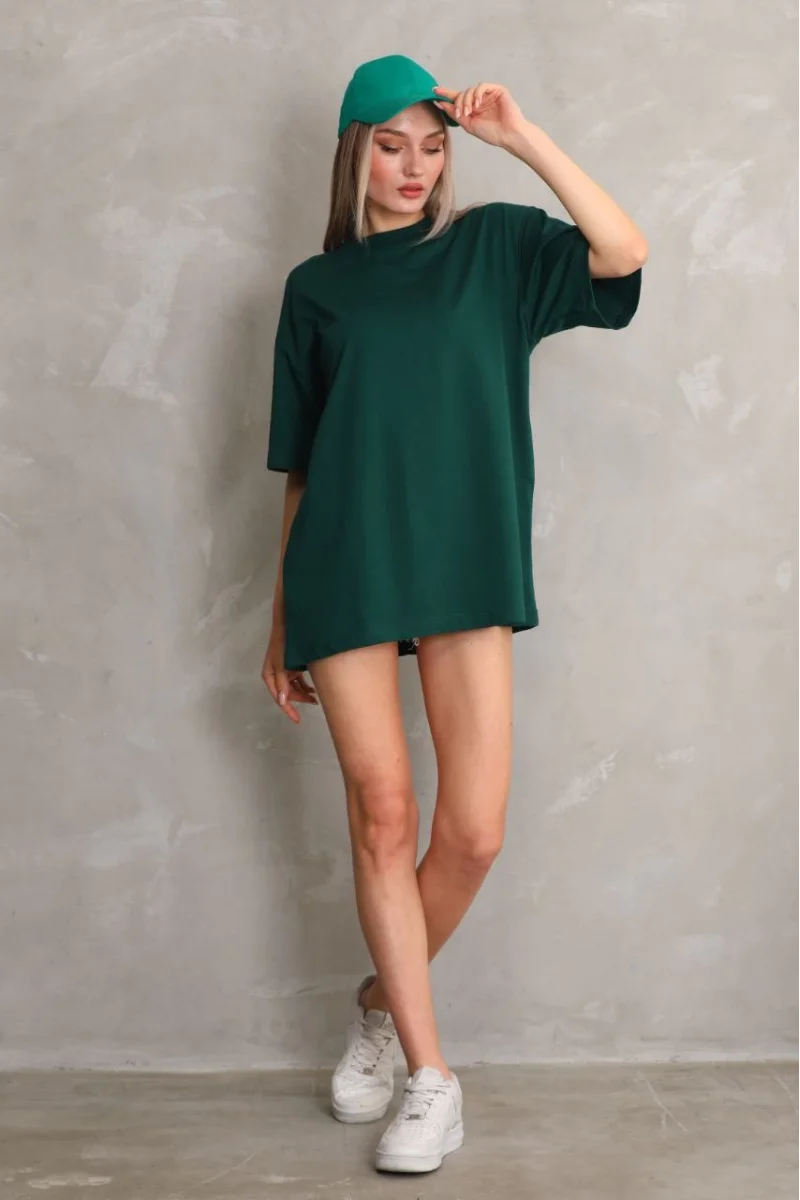 Unisex Bisiklet Yaka 20/1 Düz Oversize T-Shirt