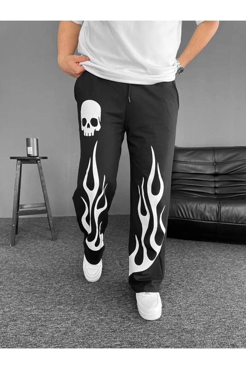 İki İplik Kumaş Baskılı Beli Lastikli Boru Paça Baggy Alt Esofman