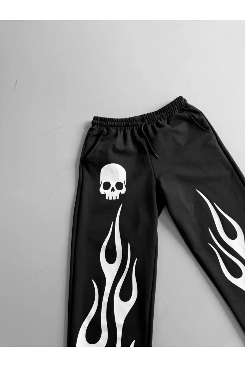 İki İplik Kumaş Baskılı Beli Lastikli Boru Paça Baggy Alt Esofman