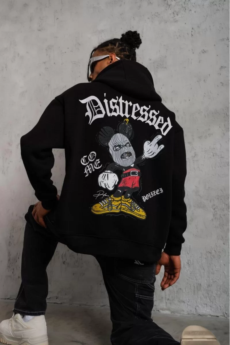 Erkek Üç İplik Baskılı Kapüşonlu Sweat 