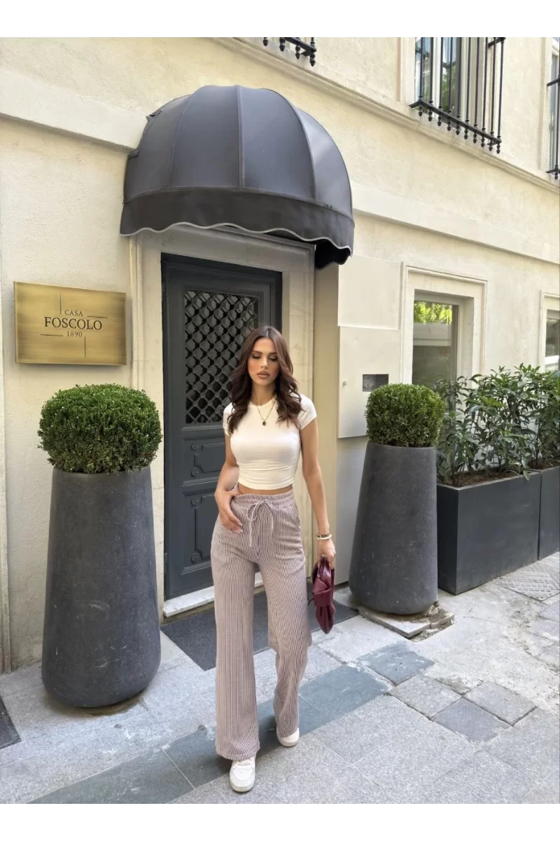 Su Yolu Çizgili kolay Kombinle Ne Bilir Cepli Pantolon