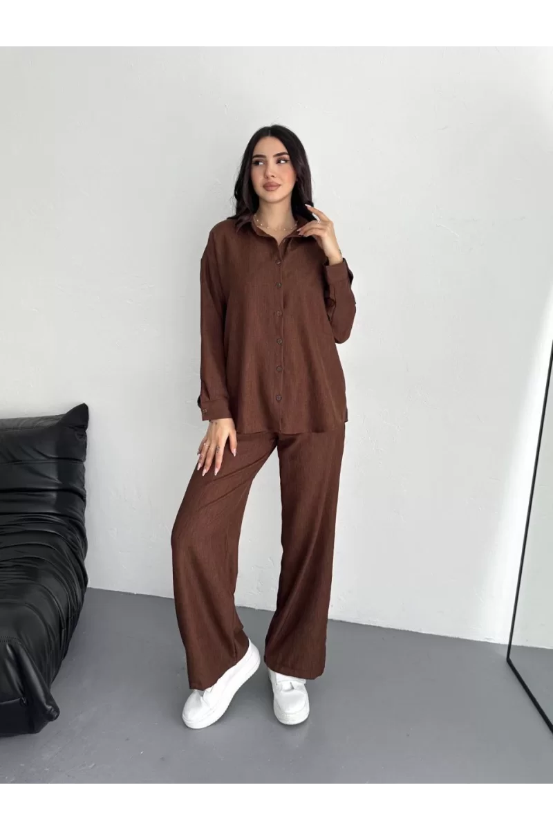 Gömlek Pantolon ikili Takım - Kahve