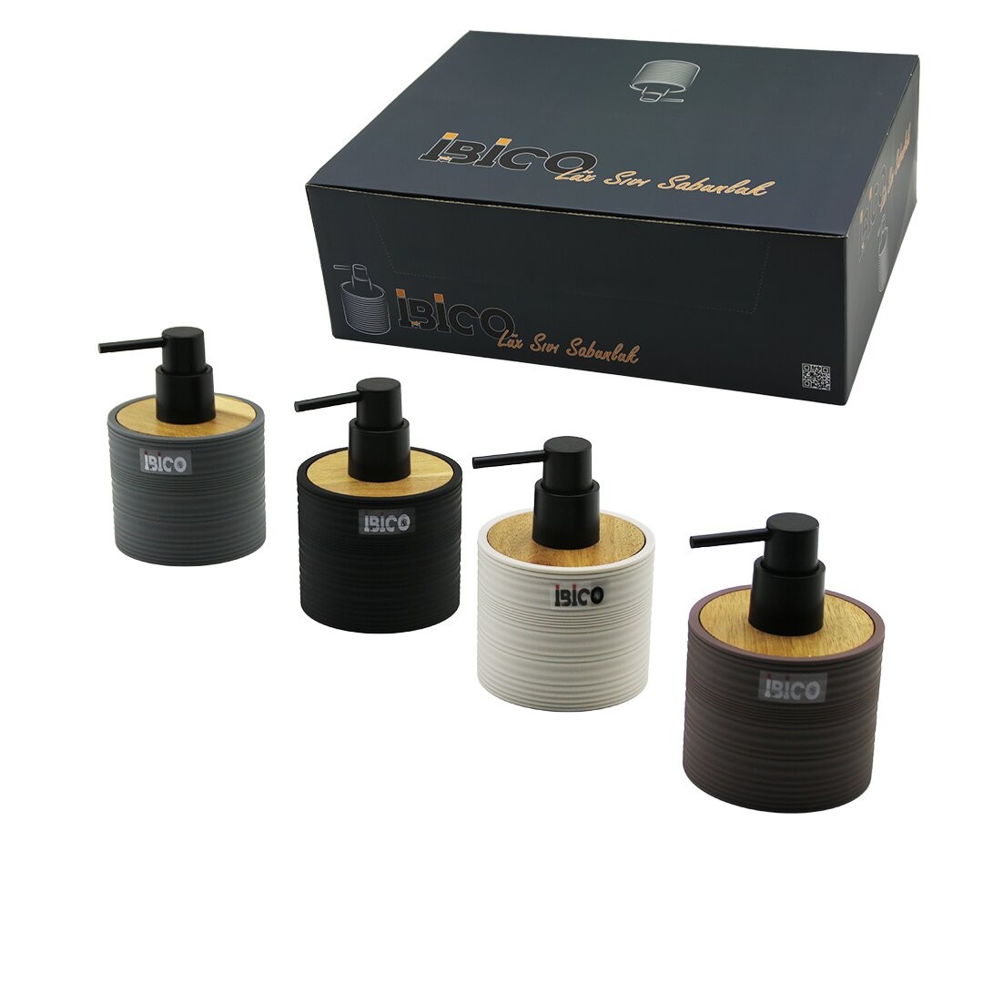 Ibico I21-055 ( Yuvarlak & Düz Çizgili ) ( Bambu & Renkli Plastik ) Sıvı Sabunluk ( 350ml )*12x4