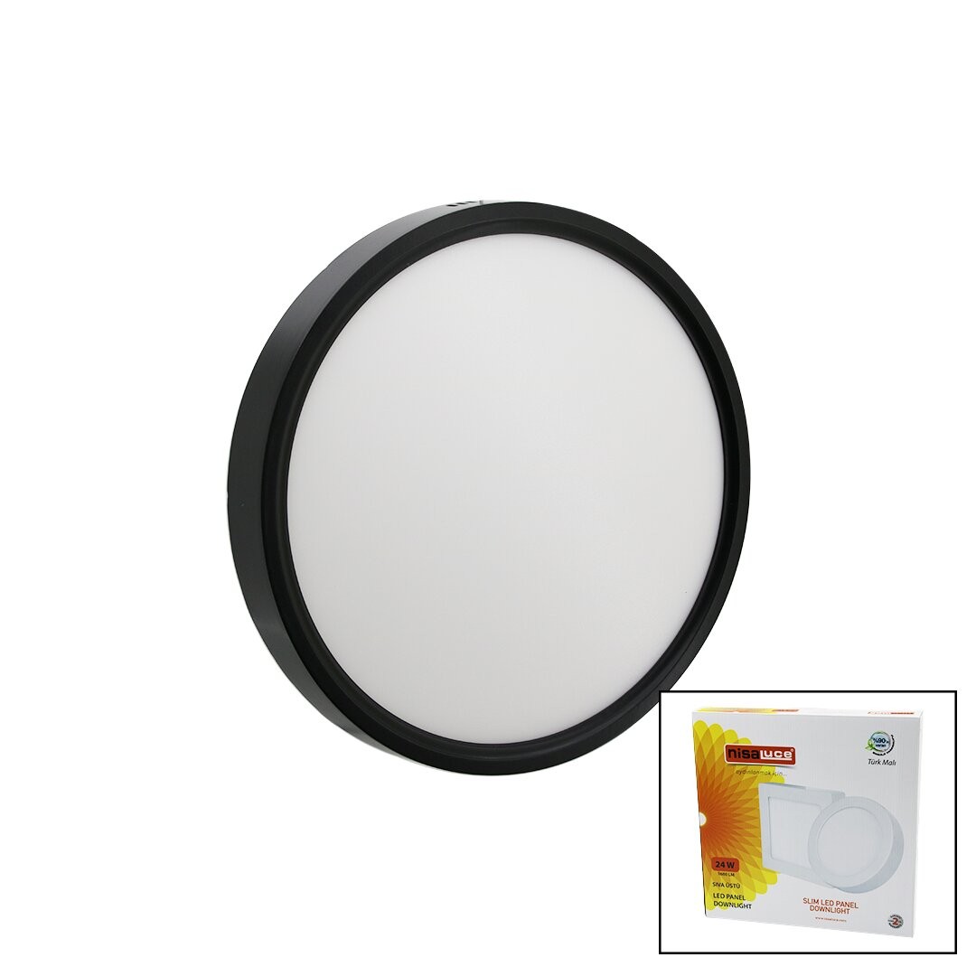 Nisaluce Epl-24sü/S (24w) (Siyah Metal Kasa) (Sıva Üstü) (Yuvarlak) Led Slim Panel (1680lm) (Beyaz=6500k) (30.000 Saat Ömür)*10