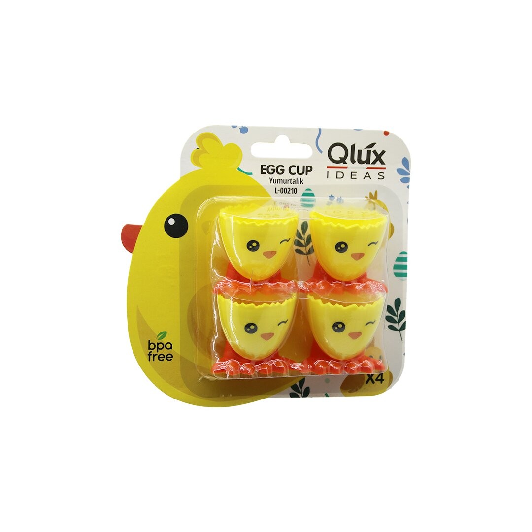 Qlux L-00210 Egg Cup ( 4pcs ) Yumurtalık (Emoji Desen & Renkli Plastik) (Civciv Ayaklı & 1/2 Kırık Yumurta Kabuk Model)*48