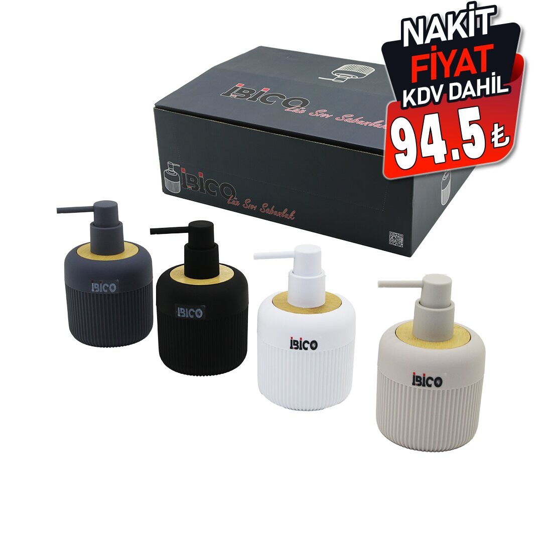 Ibico I21-050 ( Yuvarlak & Dik Çizgili ) ( Bambu & Renkli Plastik ) Sıvı Sabunluk ( 425ml )*12x4