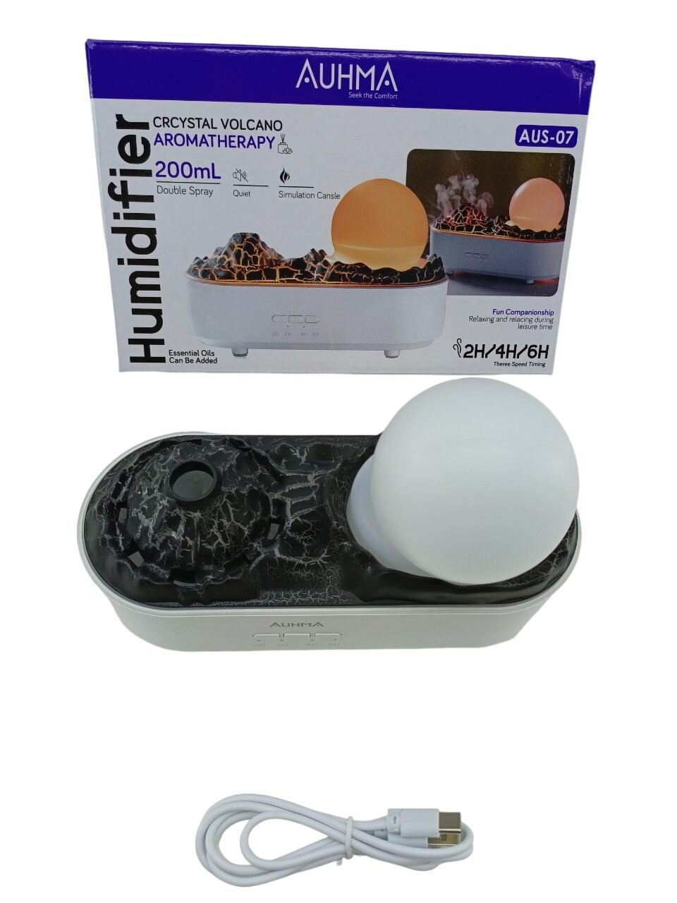 Auhma Humidifier Aus-07 (Yanardağ Modelli) Hava Nemlendirici (Usb Şarj & Işıklı & Zaman Ayarlı) (4w) (200ml)*48