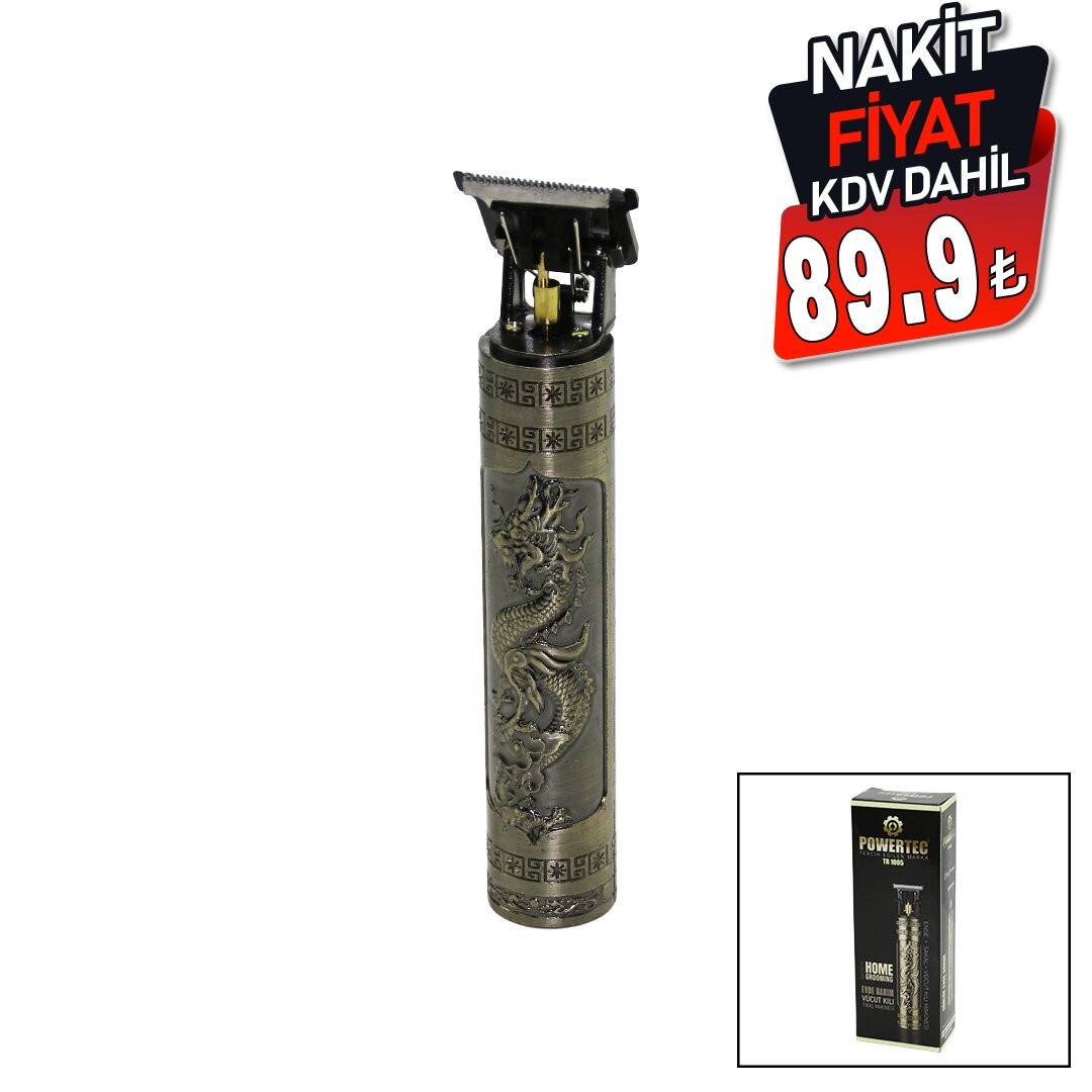 Powertec Tr-1005 ( Mat ) ( Günlük Evde Bakım Vücut Kılı ) Ense & Sakal Traş Makinesi ( Usb Şarjlı ) ( Baskılı Gövde) ( T Bıçak ) *100