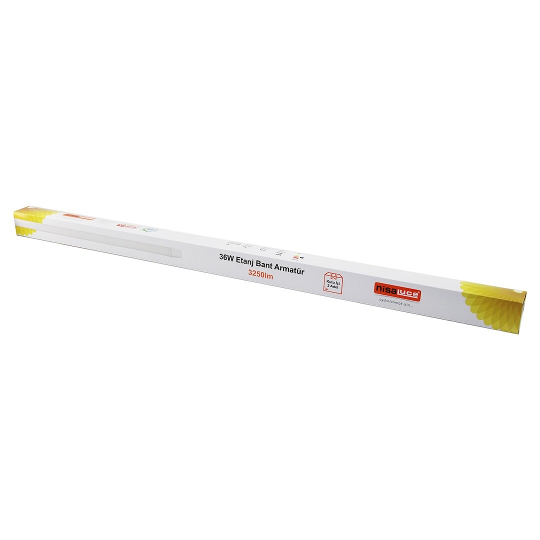 Nisaluce Eamp-082/1 (2pcs) (36w & 120cm) Led (Etanj) Bant Armatür Lamba Ampul (Beyaz & 6500k) (3250lümen) (Montaj Ayar Kanallı)*18