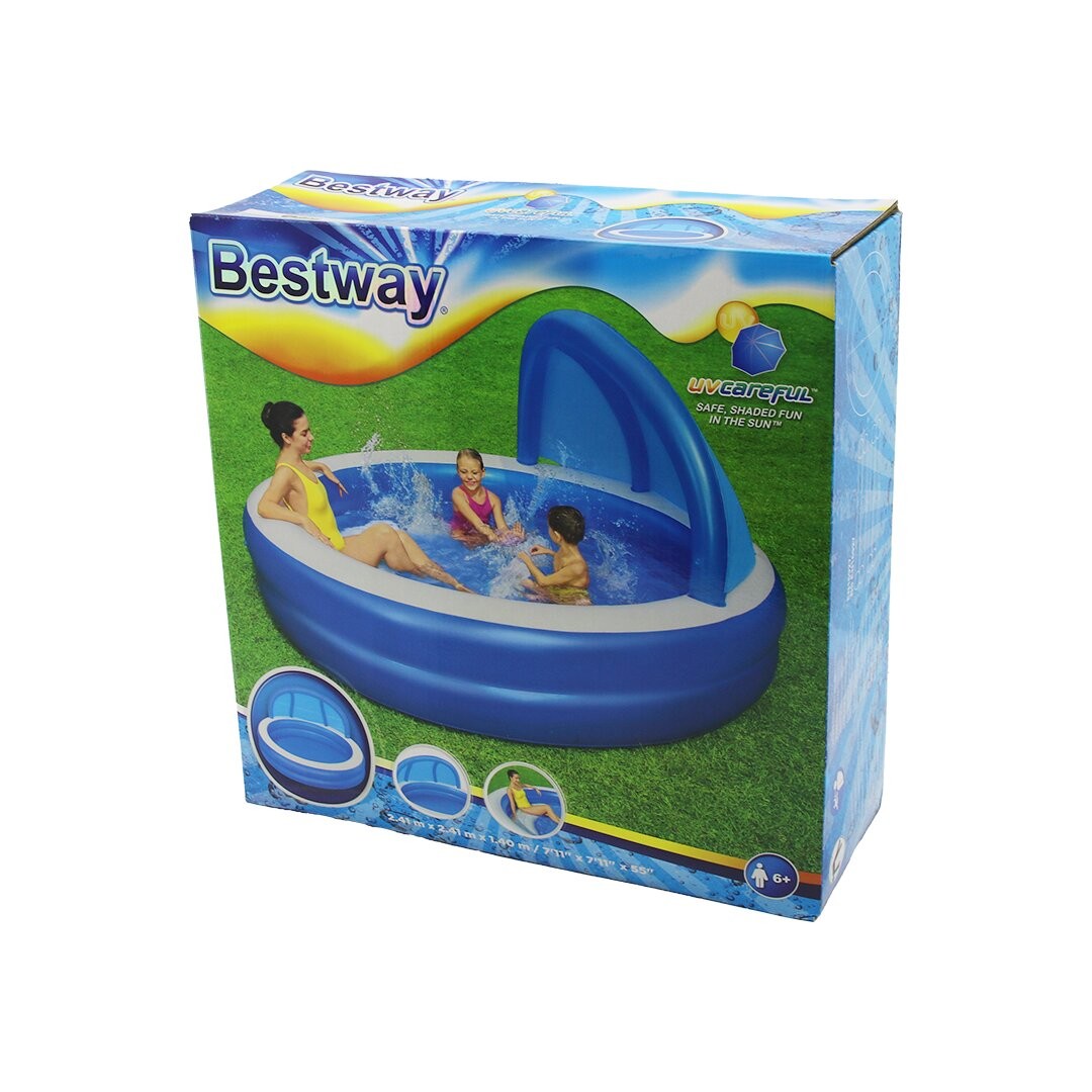 Bestway-54337 (2 Halka) (850lt) (Yuvarlak) (Aile) Mavi Şişme Havuz (Geniş Güneşlikli) (241x241x140cm) (Derin:50cm) (6+Yaş )*2=K