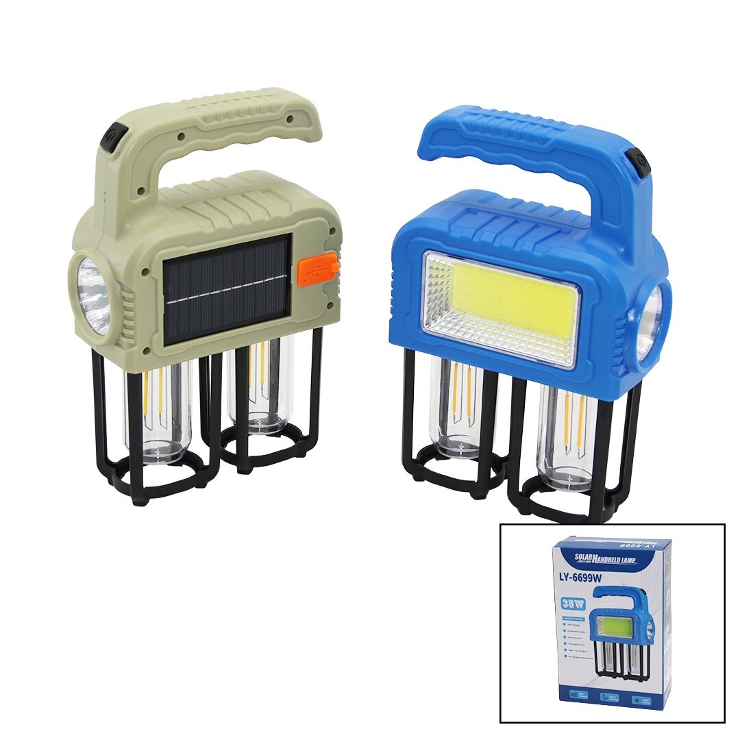 Solar M.Lıght Handheld Ly-6699w (3in1=1-Led Fener & Cob Led & 2-Rustik Ampul) Kamp & Bahçe Fener (Solar & Şarjlı) (Powerbank)*48