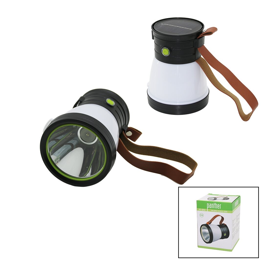 Panther Pt-8151 (2in1) (5w+360°Smd) El Feneri (Solar& Usb Şarj) (Powerbank)(500lm)(Işık Ayarı)(Flaşör)(Suni Deri Kulp)*72