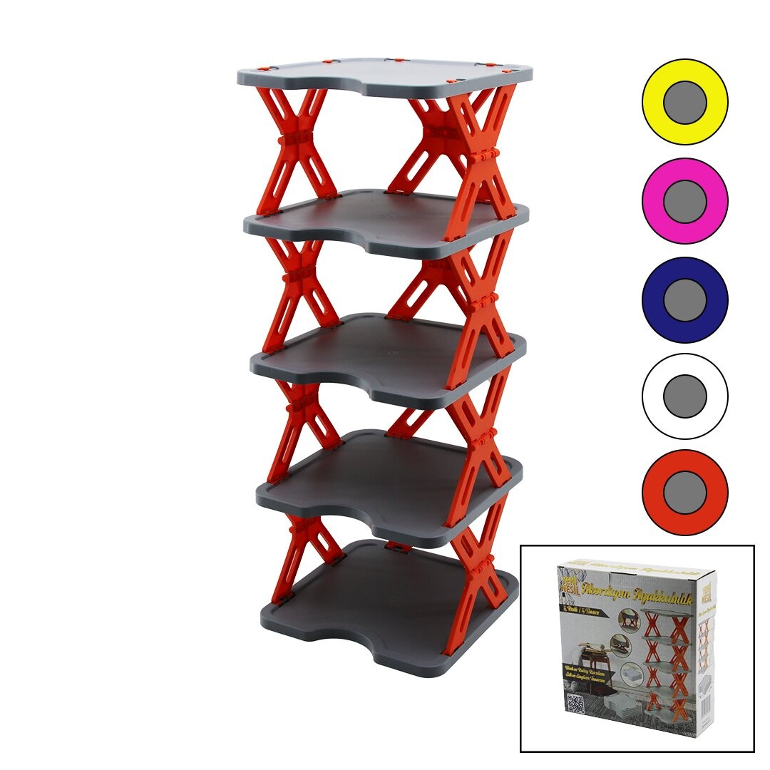 Ibico Yeni Nesil (Akordiyon & Katlanır & 5 Katlı) Plastik Ayakkabılık (Gri Taban=27x27cm & Renkli Ayaklar)*12