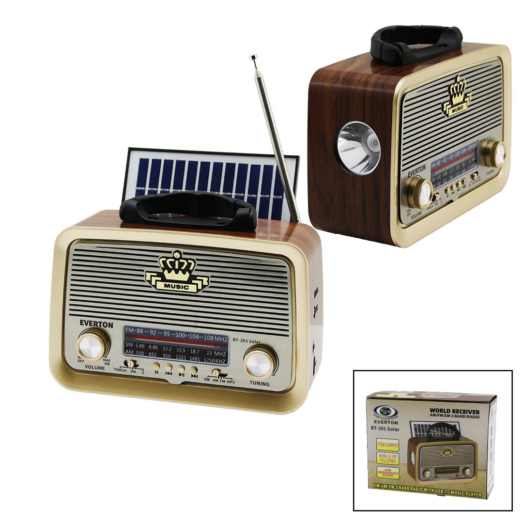 Everton Rt-301 (Solar Panelli & Fenerli) (Fiş Şarjlı) (Bluetooth) ( Ibreli ) Fm Radyo (Mp3 Usb & Tf Player) (4v Out& Aux In)*30