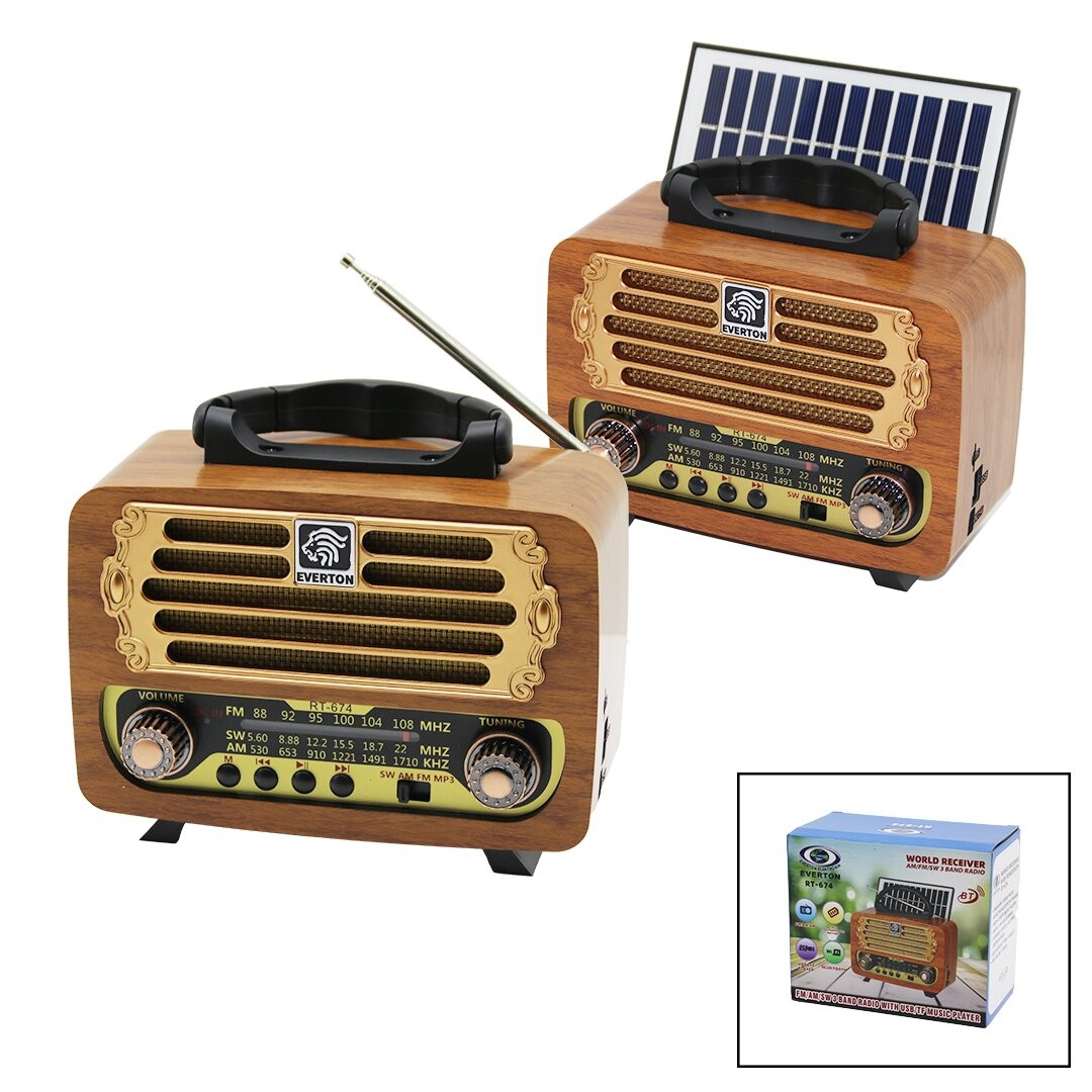 Everton Rt-674 (Solar Panelli ) (Usb Şarj) (Bluetooth) (Ibreli) Fm Radyo (Mp3 Usb & Tf Player) (Dc:5v--Solar:1.5w)*40