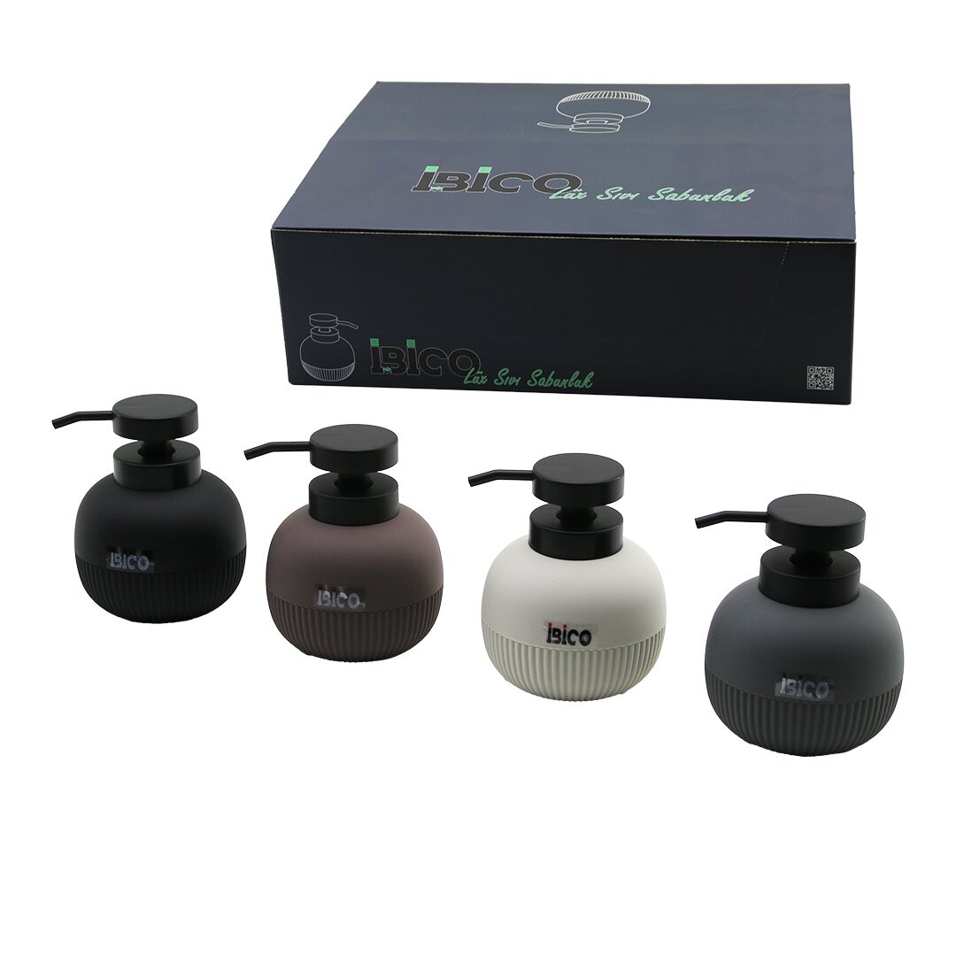 Ibico I21-051 ( Oval & Dik Çizgili ) ( Renkli Plastik ) Sıvı Sabunluk ( 500ml )*12x4