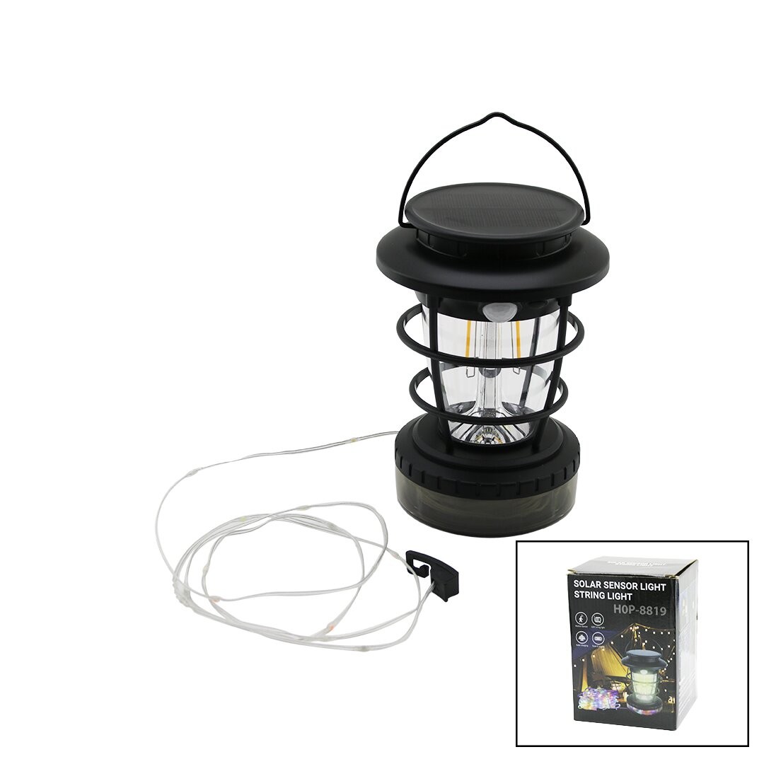 Solar Sensor Lıght Hop-8819 (2in1=Fanus Kamp-Bahçe Fener & Rgb Şerit Led 10mt) (Solar & Şarjlı) (Sensörlü) (Led Makaralı)*48