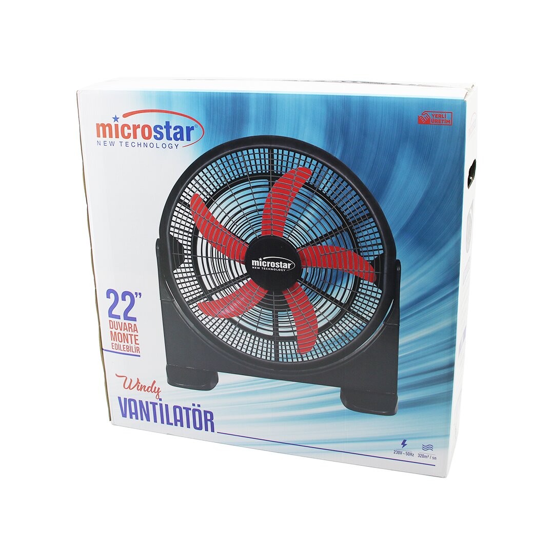 Microstar Hc-1045 (windy) (22" Inç=55cm) (Fan) Vantilatör (2in1=Masa Altı & Duvara Monte) (180°) (3-Kademe Hız) (5-Pls.Kanat)*1