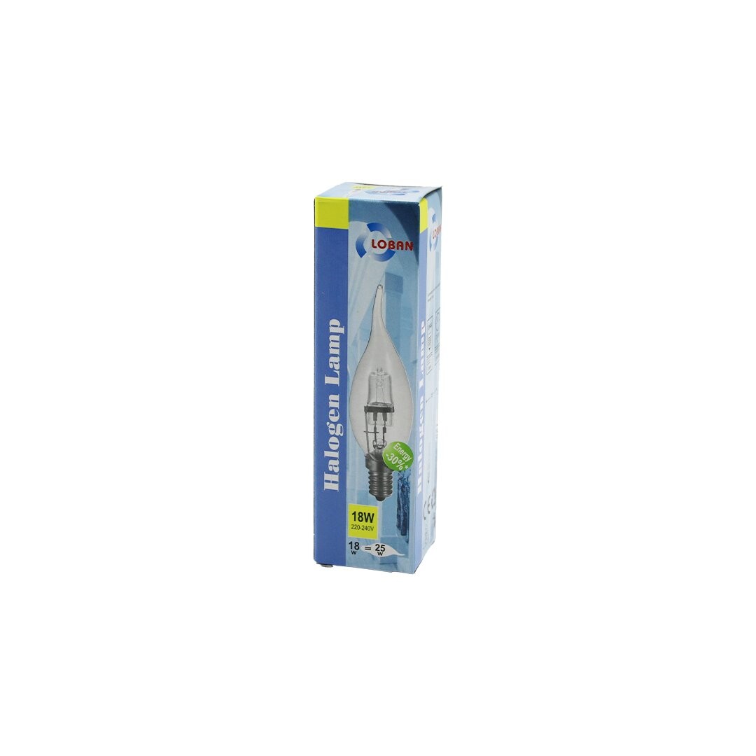 Loban Halogen Lamp ( Halojen ) ( 18w=25w ) ( E14 ) ( Şeffaf & Kıvrık ) ( Sarı Renk ) Mum Ampul ( 205 Lumen )*10x10