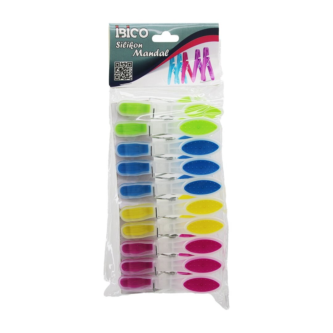 Ibico I21-038 ( 10pcs ) ( Renkli Silikon Ağız & Bas-Aç ) ( Şeffaf Plastik ) Mandal*12x12