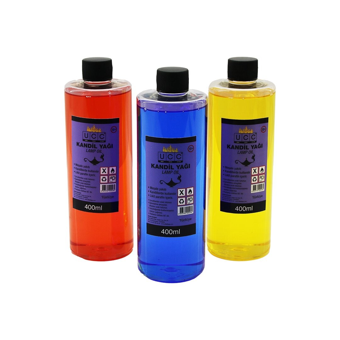 Ucc ( 400ml ) Kandil Yağı ( Mix Renkli ) ( Meşale Yakıtı ) ( Parlama Noktası : 65° ) ( Likit Parafin Içerir )*35